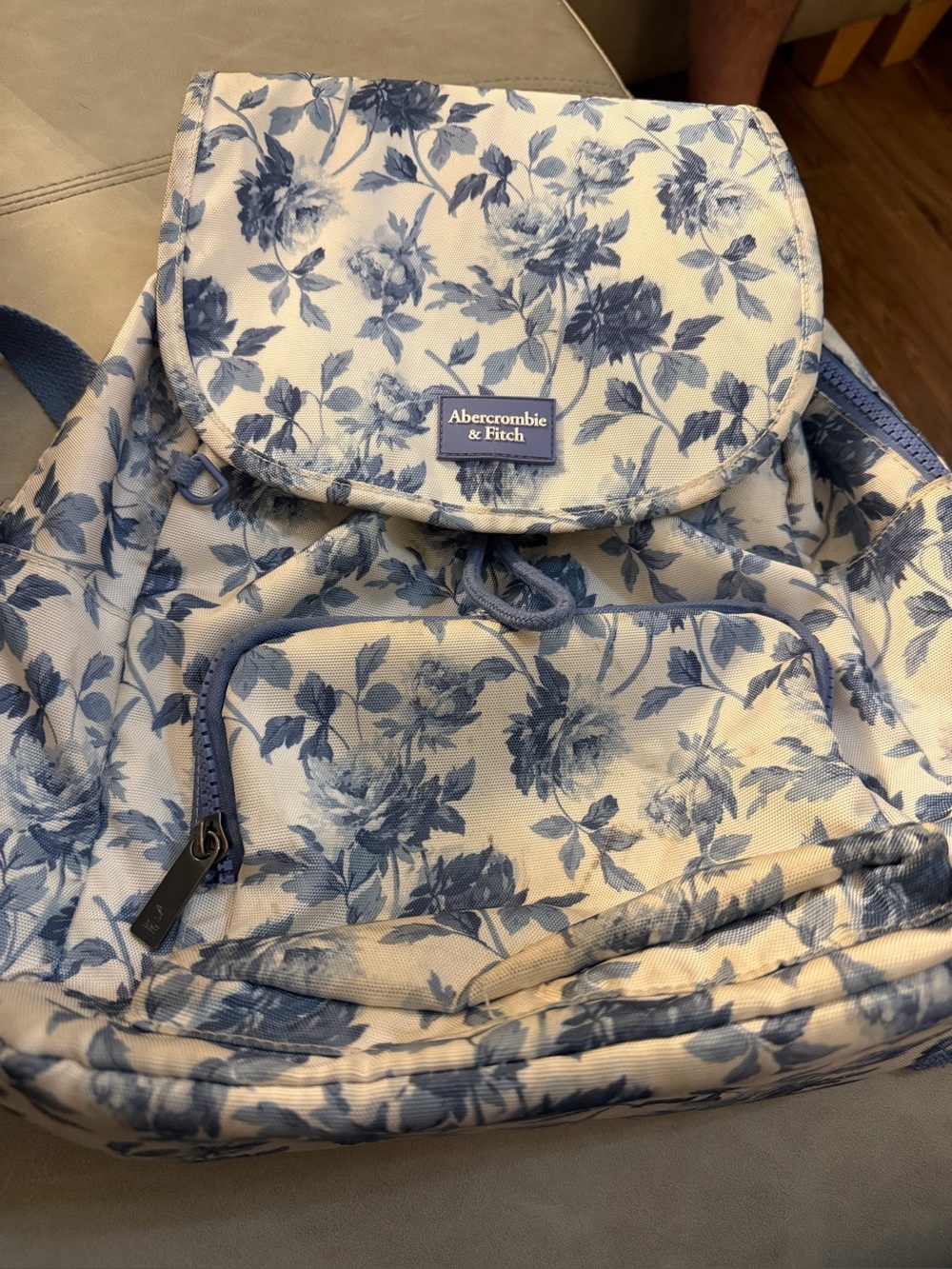 Abercrombie Kids Blue Floral Backpack Cream Cottagecore Drawstring School Bag